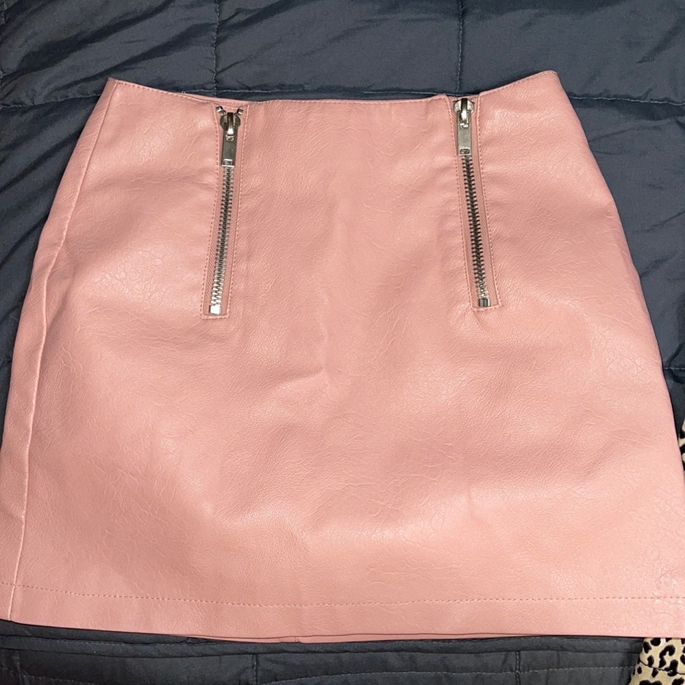 Pink faux leather mini skirt